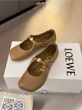 Loewe Brown Leather Twist Mary Jane Ballet Flats